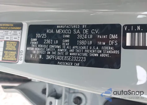 2025 Kia K4 Ex из США, поврежденный, VIN 3KPFU4DE8SE232223